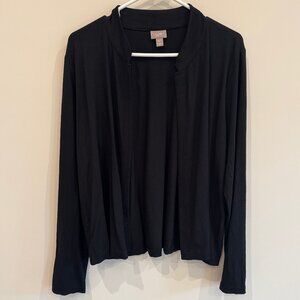 J. Jill black cardigan with notched collar, drape, and stretch; size Large
